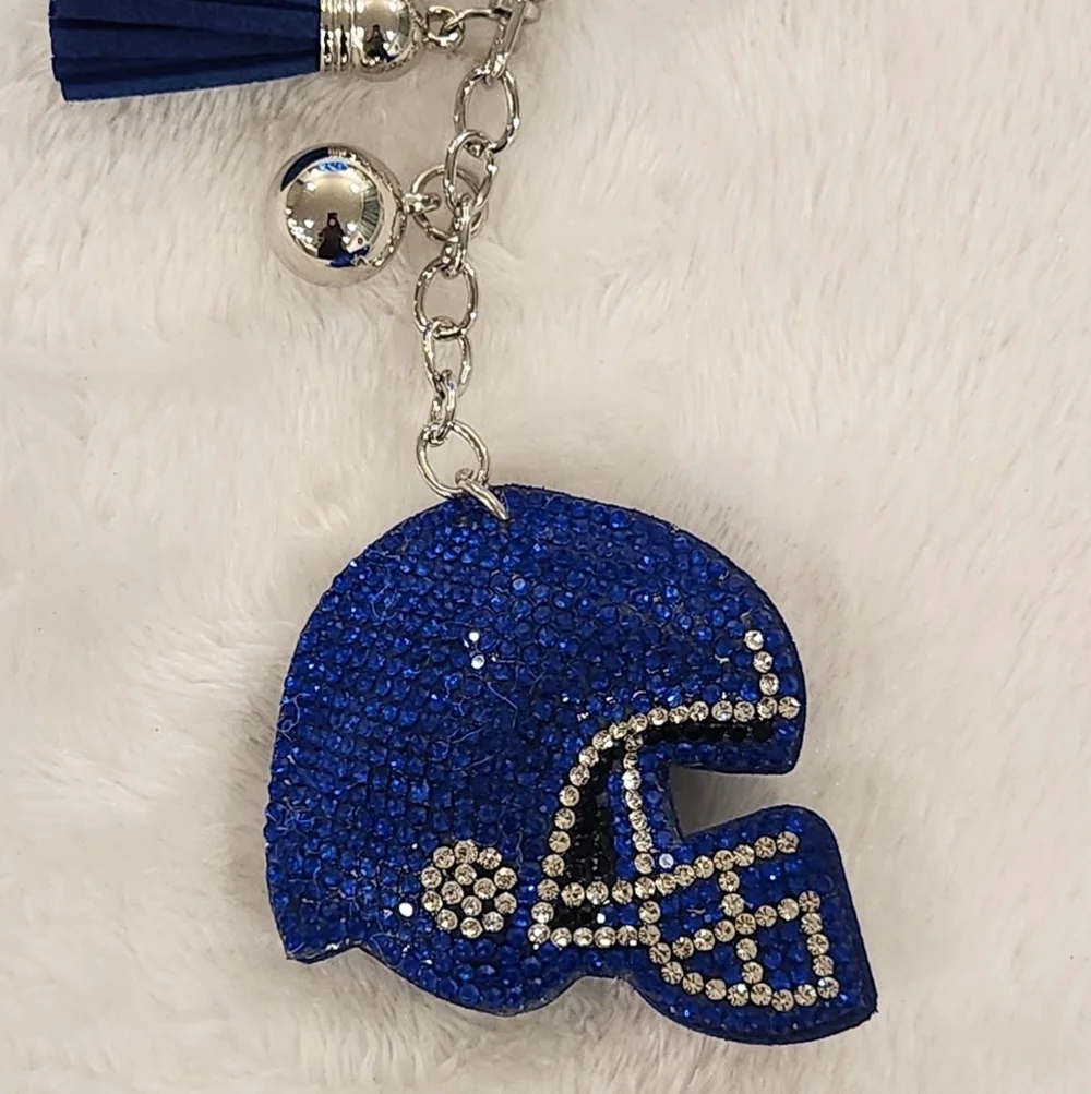Blue Rhinestone Football Helmet Keychain Bag Charm